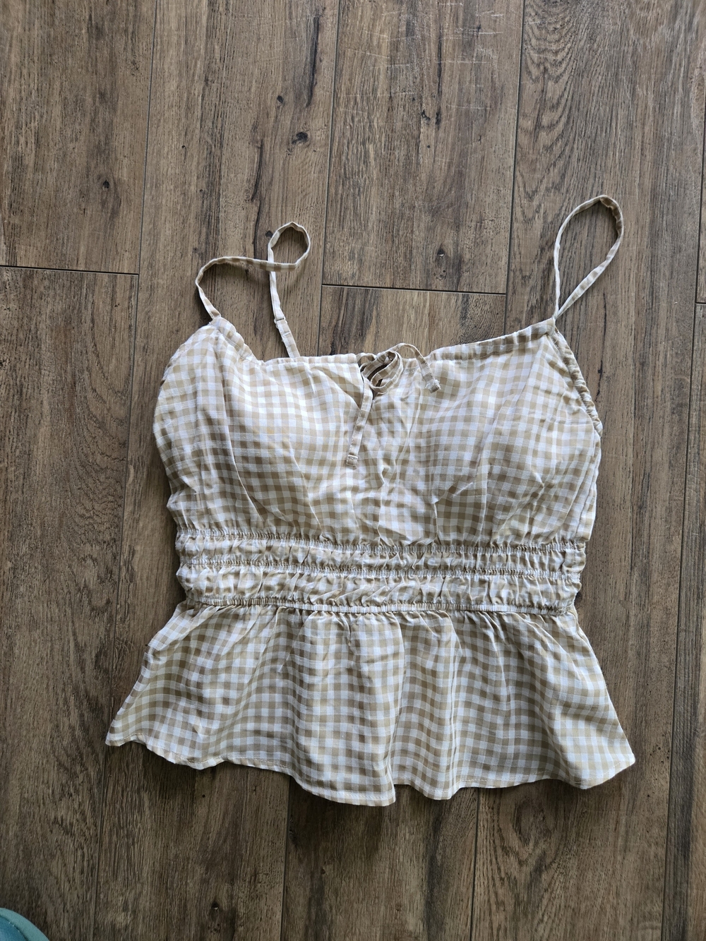 Klassy Network Gingham Milkmaid Cami Tank  Tan & White M